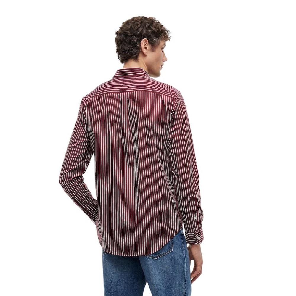 TOMMY HILFIGER</br>Tommy Hilfiger THFlex Hairline Stripe Poplin Regular Shirt MW0MW44571-0EV Ανδρικό Πουκάμισο Μπορντώ/Λευκό Ριγέ