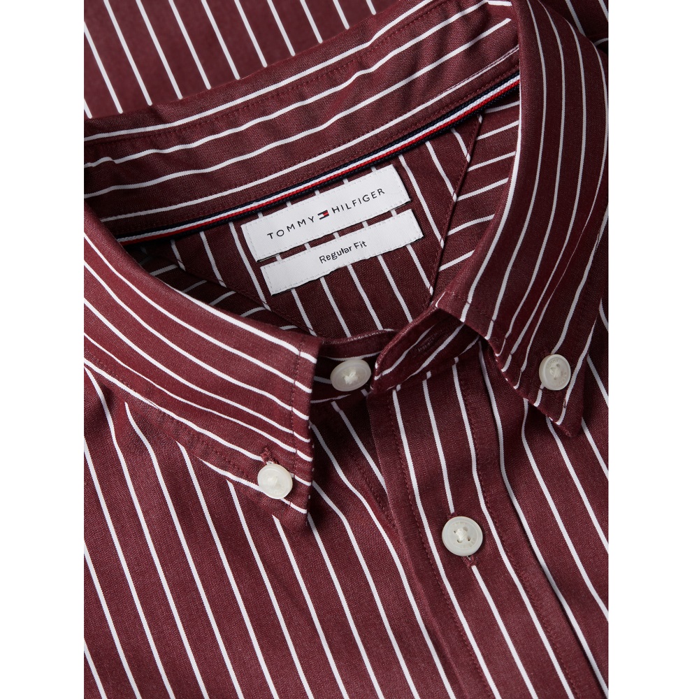 TOMMY HILFIGER</br>Tommy Hilfiger THFlex Hairline Stripe Poplin Regular Shirt MW0MW44571-0EV Ανδρικό Πουκάμισο Μπορντώ/Λευκό Ριγέ