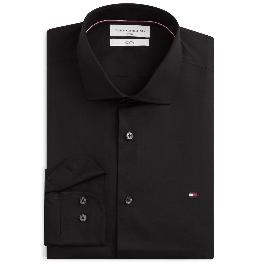 TOMMY HILFIGER</br>Tommy Hilfiger Non Iron Solid Poplin Regular Fit Shirt MW0MW45307-BDS Ανδρικό Πουκάμισο Μαύρο TOMMY HILFIGER</br>Tommy Hilfiger Non Iron Solid Poplin Regular Fit Shirt MW0MW45307-BDS Ανδρικό Πουκάμισο Μαύρο