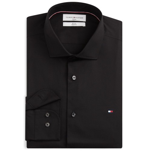 Tommy Hilfiger Non Iron Solid Poplin Regular Fit Shirt MW0MW45307-BDS Ανδρικό Πουκάμισο Μαύρο