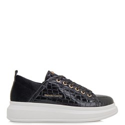 Γυναικεία Sneakers Μαύρο Κροκό Βερνί/Μαύρο Βελούδο 66-22WEX106 