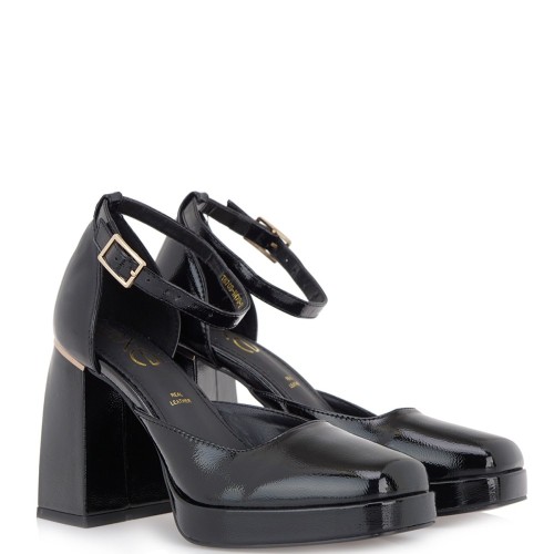 Γυναικείες Γόβες με Μπαρέτα Μαύρο Βερνί T6703-H470-2 Exe