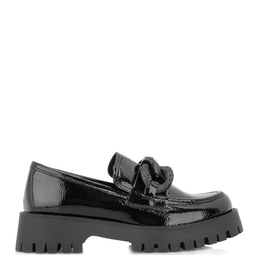 Γυναικεία Μοκασίνια Μαύρο Βερνί Σπαστό Strass NINETTA-643 Exe