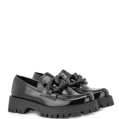 Γυναικεία Μοκασίνια Μαύρο Βερνί Σπαστό Strass NINETTA-643 Exe