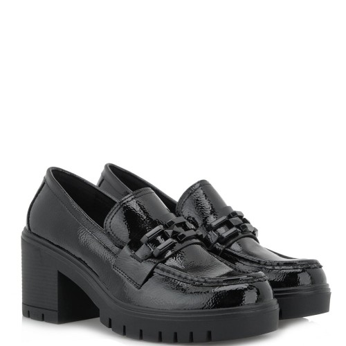 Γυναικεία Μοκασίνια με Τακούνι Βερνί Μαύρο RITA-678 Exe Γυναικεία Μοκασίνια με Τακούνι Βερνί Μαύρο RITA-678 Exe