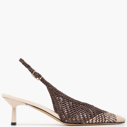 Kalogirou R206 Γυναικεία Slingback Μπεζ/Καφέ Δέρμα