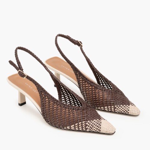 Kalogirou R206 Γυναικεία Slingback Μπεζ/Καφέ Δέρμα