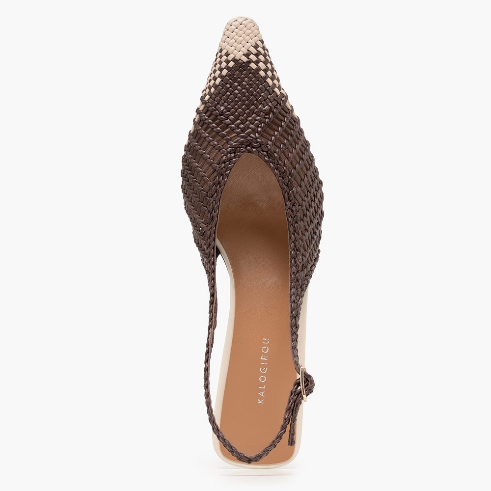 KALOGIROU</br>Kalogirou R206 Γυναικεία Slingback Μπεζ/Καφέ Δέρμα