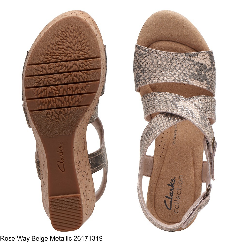 CLARKS</br>Γυναικείες Πλατφόρμες Μπεζ Μεταλλικό  ROSE WAY Clarks