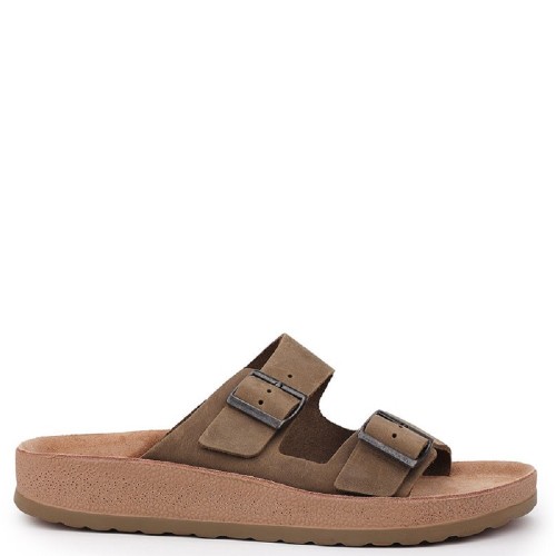 Ανδρικές Παντόφλες Χακί Δέρμα S001 LEONIDAS Fantasy Sandals