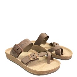 Ανδρικές Παντόφλες Καφέ Δέρμα S005 ARIS Fantasy Sandals