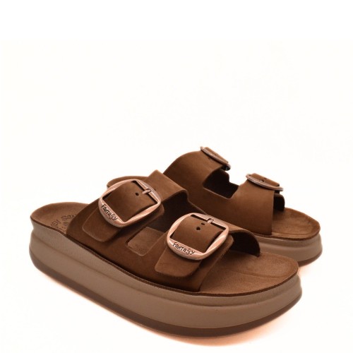 Fantasy Sandals S1100 ZEFI Γυναικεία Πλατφόρμες Καφέ Δέρμα
