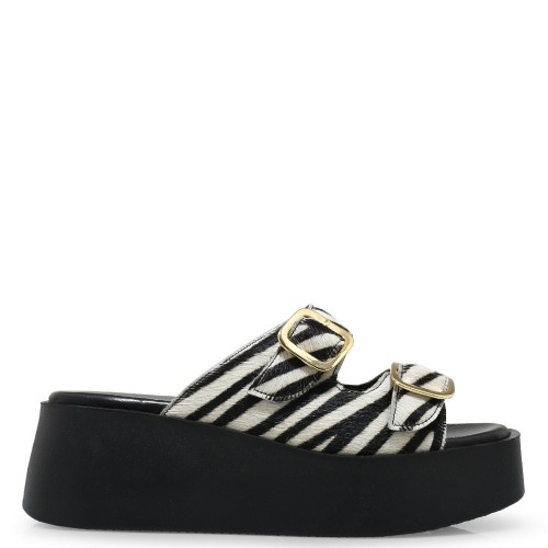 Tsakiris Mallas 529 TAORMINA 6-1 Γυναικεία Platform Sandal Λευκό/Μαύρο Πόνυ