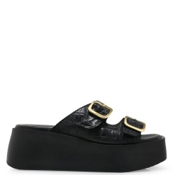 Γυναικεία Flat Platform Μαύρο Anaconda Δέρμα 529 TAORMINA 6-1 Tsakiris Mallas
