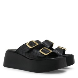 Γυναικεία Flat Platform Μαύρο Anaconda Δέρμα 529 TAORMINA 6-1 Tsakiris Mallas