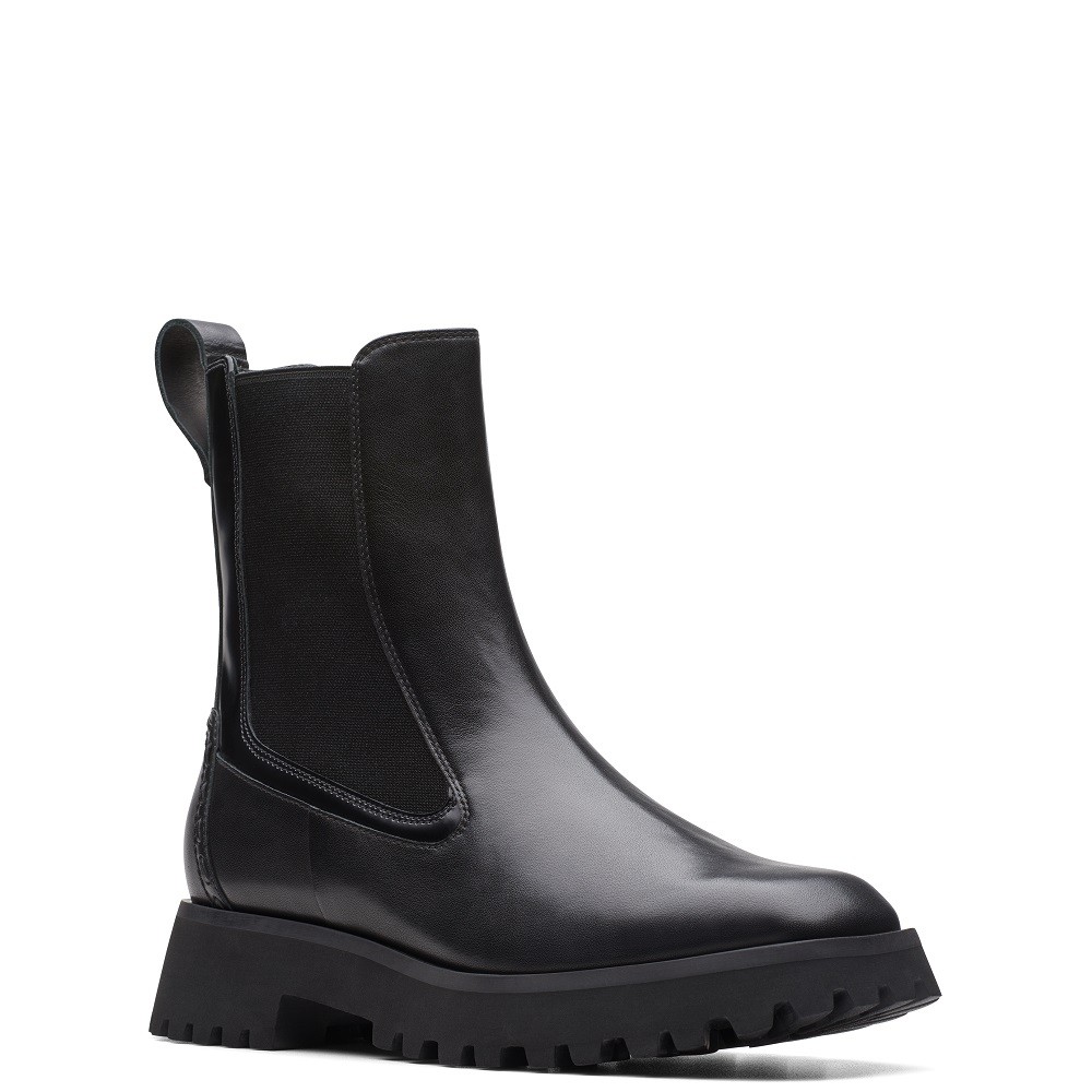 CLARKS</br>Γυναικεία Μποτάκια Μαύρο Δέρμα STAYSO RISE Clarks