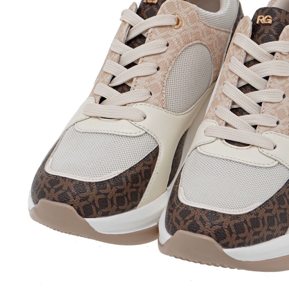 RENATO GARINI</br>Γυναικεία Sneakers Off White Καφέ Στάμπα 106-42EX100 Renato Garini RENATO GARINI</br>Γυναικεία Sneakers Off White Καφέ Στάμπα 106-42EX100 Renato Garini