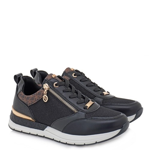 Γυναικεία Sneakers Μαύρο Glitter Καφέ Στάμπα 2065-41EX01 ROUND Renato Garini