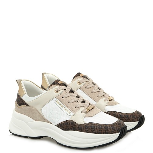 Γυναικεία Sneakers Λευκό Μπεζ Καφέ Στάμπα 2146-42EX64 Renato Garini