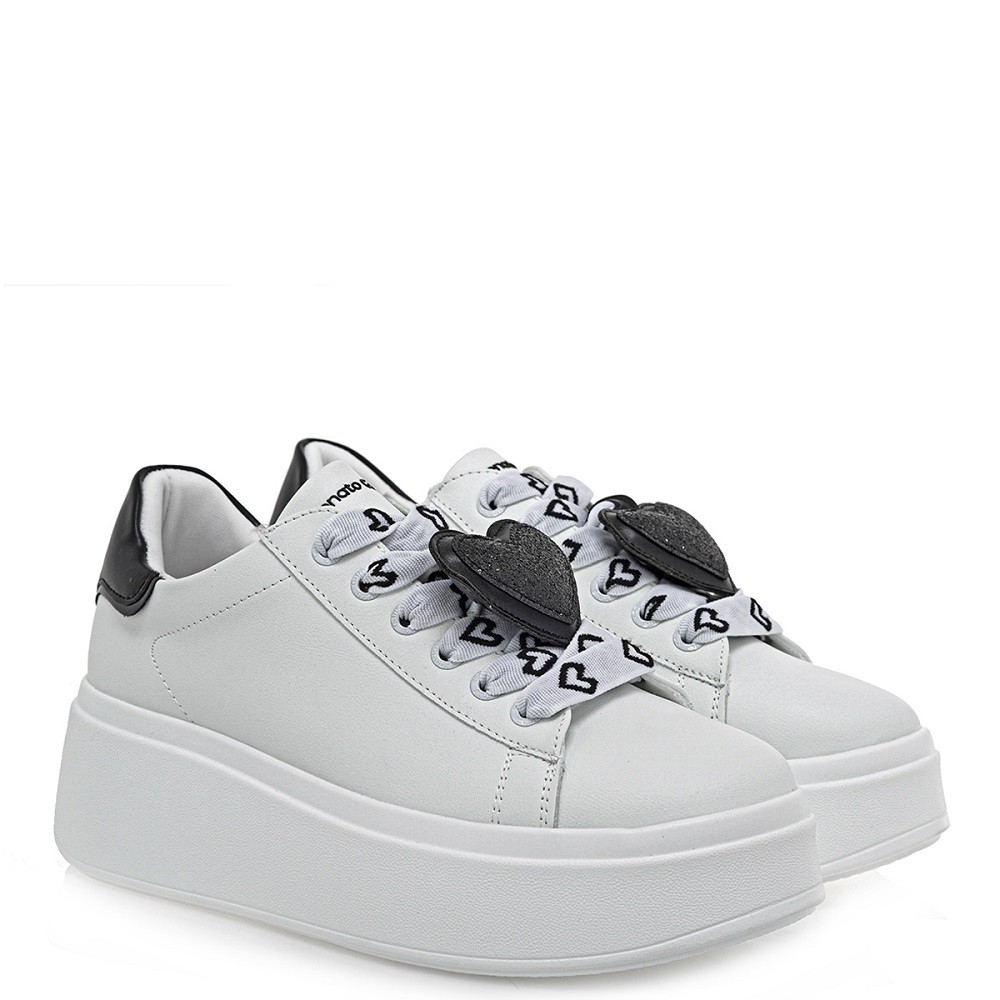 RENATO GARINI</br>Γυναικεία Sneakers Λευκό Μαύρο NEW 88-51 HEART Renato Garini RENATO GARINI</br>Γυναικεία Sneakers Λευκό Μαύρο NEW 88-51 HEART Renato Garini
