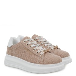 Γυναικεία Sneakers Μπεζ Canvas Λευκό Πλατίνα 2148-51EX73 Renato Garini