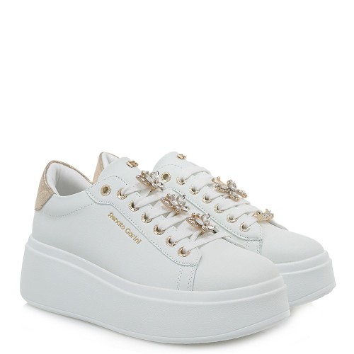 Γυναικεία Sneakers Λευκό Πλατίνα Φίδι 88-51EX110 BUTTERFLI Renato Garini