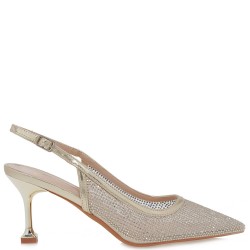 Γυναικείες Slingback Γόβες Πλατίνα Στρας 5153-211 Exe
