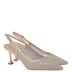 Γυναικείες Slingback Γόβες Πλατίνα Στρας 5153-211 Exe