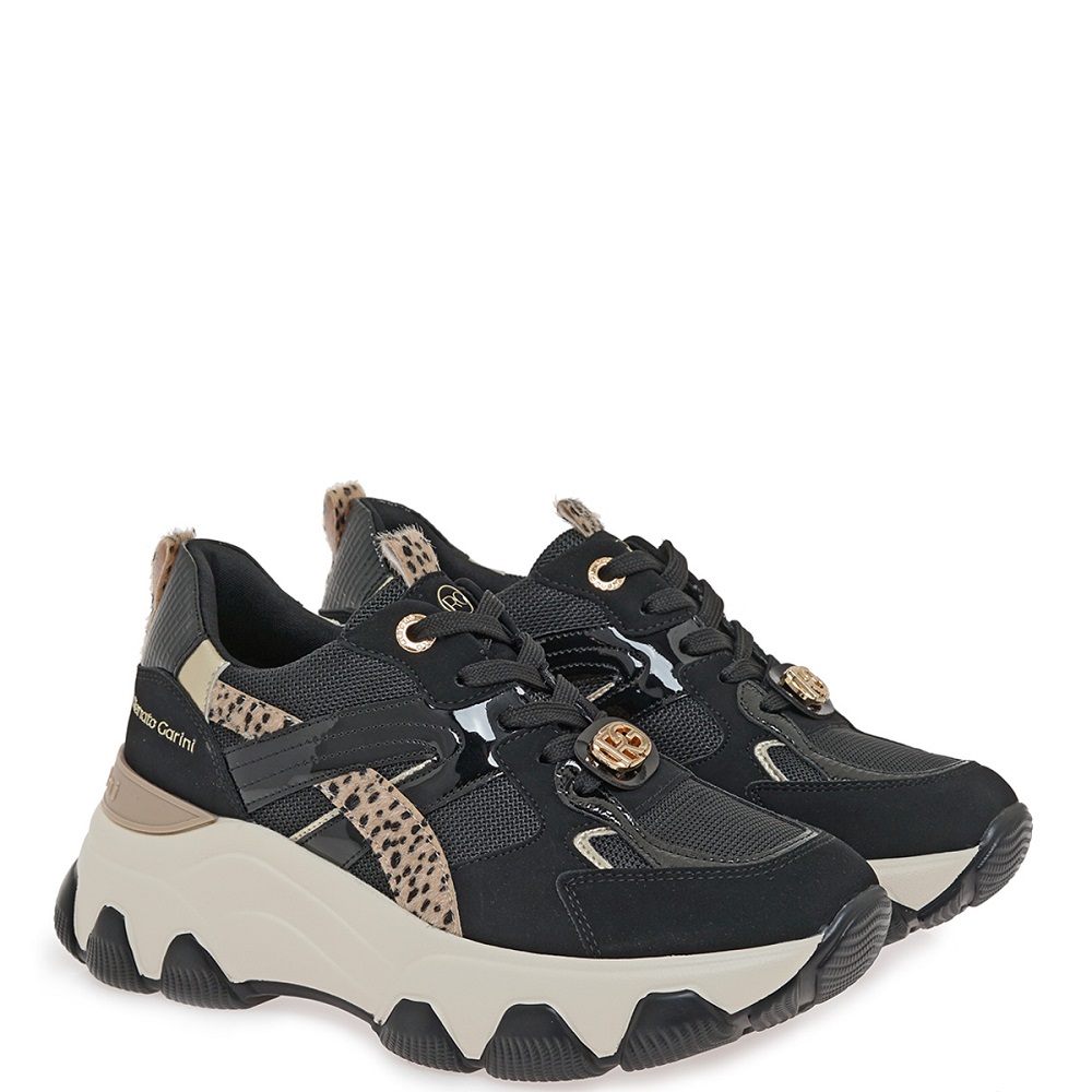 RENATO GARINI</br>Renato Garini 386-52RG10 Γυναικεία Sneakers Μαύρο Nubuck Λεοπάρ Πόνυ RENATO GARINI</br>Renato Garini 386-52RG10 Γυναικεία Sneakers Μαύρο Nubuck Λεοπάρ Πόνυ