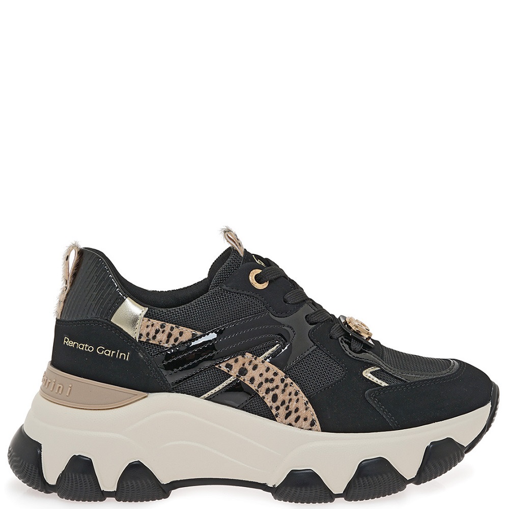 RENATO GARINI</br>Renato Garini 386-52RG10 Γυναικεία Sneakers Μαύρο Nubuck Λεοπάρ Πόνυ RENATO GARINI</br>Renato Garini 386-52RG10 Γυναικεία Sneakers Μαύρο Nubuck Λεοπάρ Πόνυ