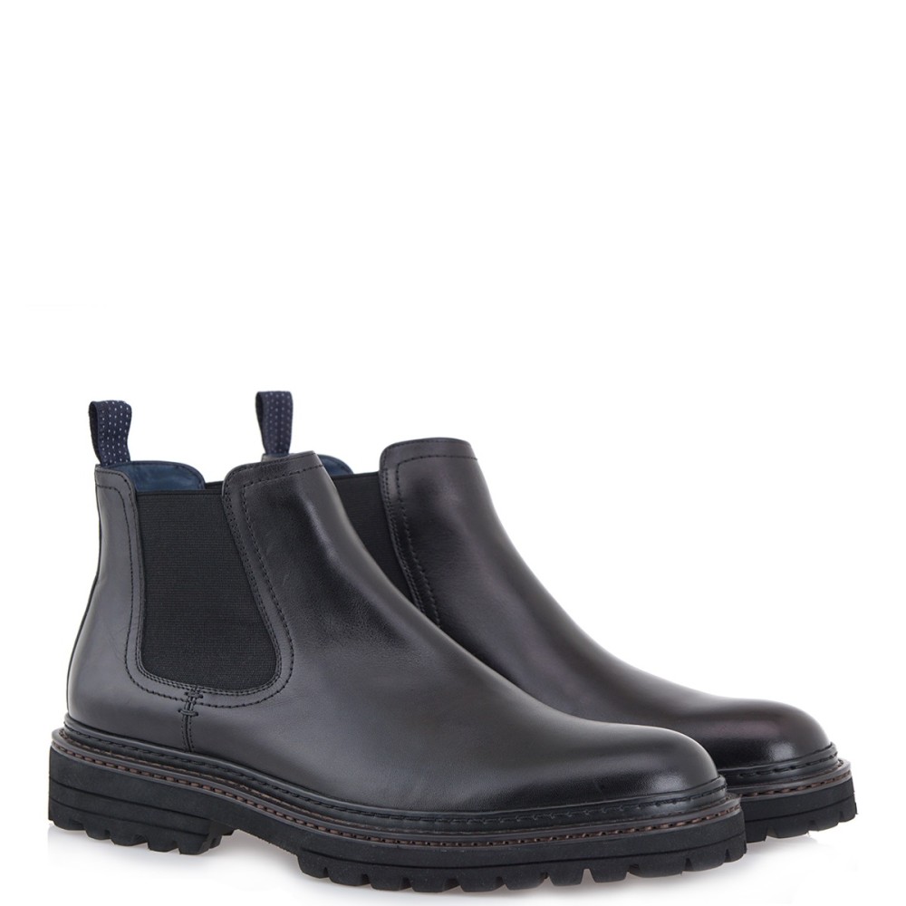 RENATO GARINI</br>Ανδρικά Μποτάκια Μαύρο Δέρμα Chelsea V7533-011 Renato Garini