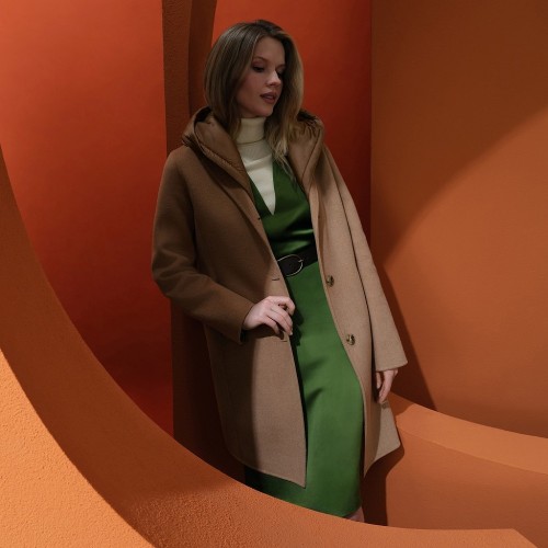 Geox W5615D T3276 F6235 RAWELLE Γυναικείο Παλτό Κάμελ