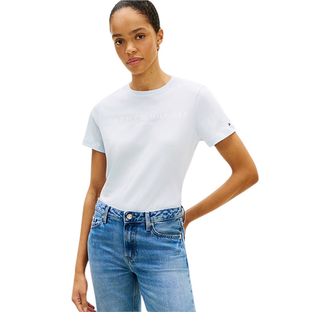 TOMMY HILFIGER</br>Tommy Hilfiger WW0WW40276-CYR Γυναικείο T-shirt Σιέλ Reg Corp Logo C-nk Ss