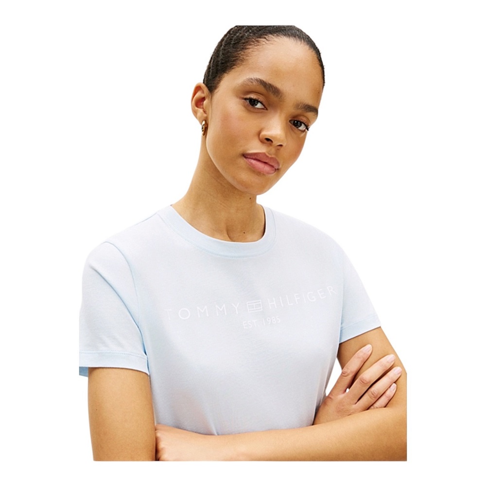 TOMMY HILFIGER</br>Tommy Hilfiger WW0WW40276-CYR Γυναικείο T-shirt Σιέλ Reg Corp Logo C-nk Ss