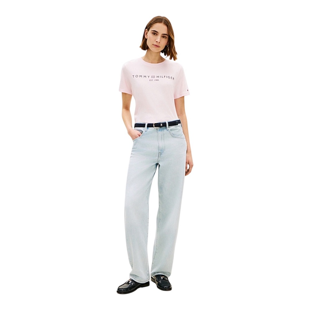 TOMMY HILFIGER</br>Tommy Hilfiger WW0WW40276-TOG Γυναικείο T-shirt Ροζ Reg Corp Logo C-nk Ss