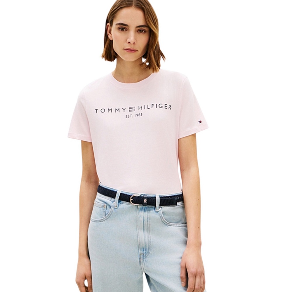 TOMMY HILFIGER</br>Tommy Hilfiger WW0WW40276-TOG Γυναικείο T-shirt Ροζ Reg Corp Logo C-nk Ss