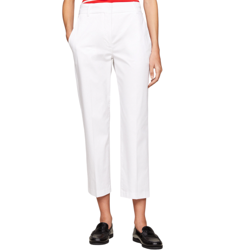 Tommy Hilfiger WW0WW40504-YCF Γυναικείο Παντελόνι Λευκό Slim Straight Co Chino