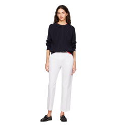 Γυναικείο Παντελόνι Λευκό Slim Straight Co Chino WW0WW40504-YCF Tommy Hilfiger