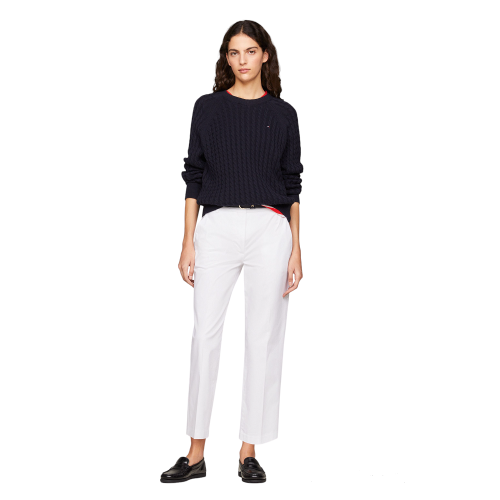 Tommy Hilfiger WW0WW40504-YCF Γυναικείο Παντελόνι Λευκό Slim Straight Co Chino