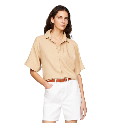 Tommy Hilfiger WW0WW41392-ACR Γυναικείο Πουκάμισο Κοντομάνικο Μπεζ