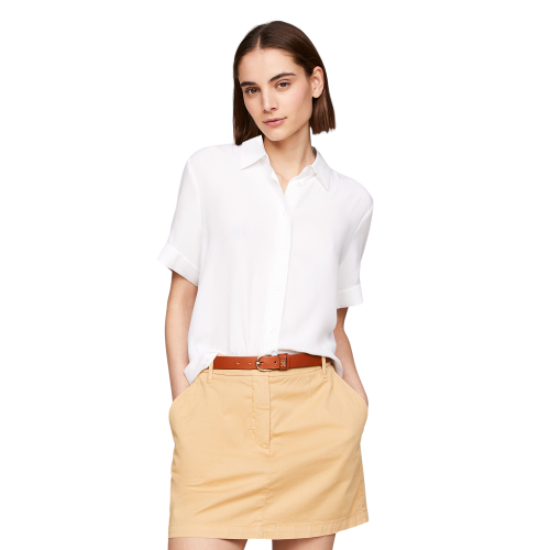 Tommy Hilfiger WW0WW41831-YCF Γυναικείο Πουκάμισο Κοντομάνικο Λευκό