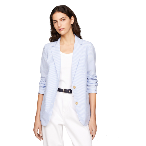 Tommy Hilfiger WW0WW42542-03Q Γυναικείο Σακάκι Γαλάζιο Ριγέ