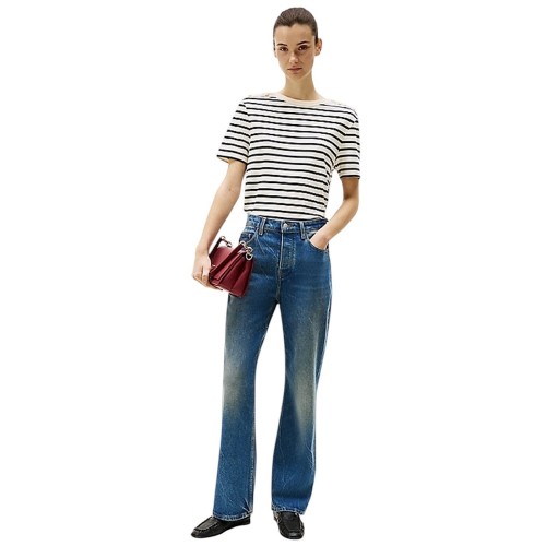 Γυναικεία Μπλούζα Εκρού/Μπλε Reg Stripe Gold Btn C-nk Ss WW0WW42907-0FC Tommy Hilfiger