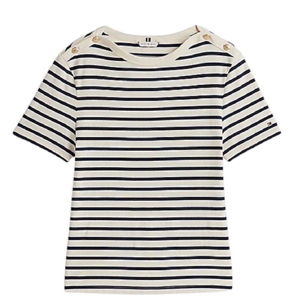 TOMMY HILFIGER</br>Γυναικεία Μπλούζα Εκρού/Μπλε Reg Stripe Gold Btn C-nk Ss WW0WW42907-0FC Tommy Hilfiger TOMMY HILFIGER</br>Γυναικεία Μπλούζα Εκρού/Μπλε Reg Stripe Gold Btn C-nk Ss WW0WW42907-0FC Tommy Hilfiger