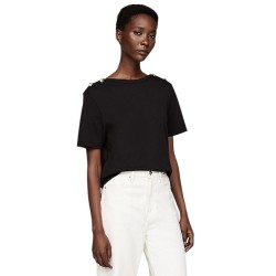 TOMMY HILFIGER</br>Γυναικεία Μπλούζα Μαύρο Reg Stripe Gold Btn C-nk Ss WW0WW42907-BDS Tommy Hilfiger