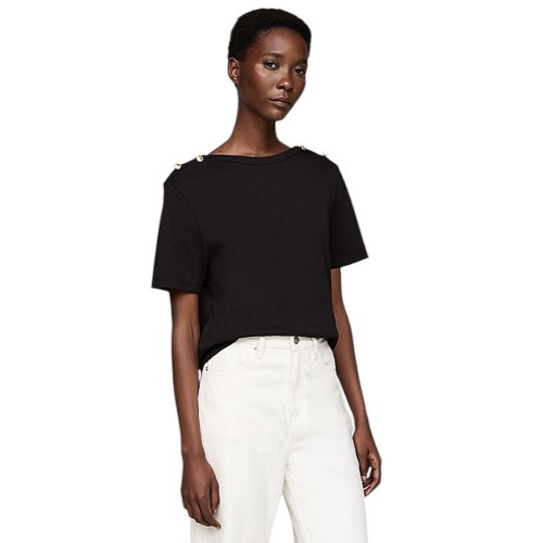 Γυναικεία Μπλούζα Μαύρο Reg Stripe Gold Btn C-nk Ss WW0WW42907-BDS Tommy Hilfiger