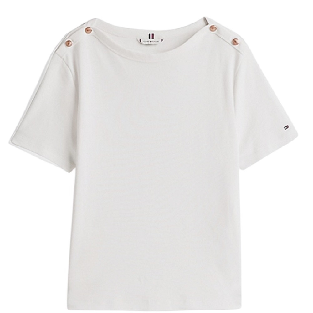 TOMMY HILFIGER</br>Γυναικεία Μπλούζα Εκρού Reg Stripe Gold Btn C-nk Ss WW0WW42907-YBL Tommy Hilfiger TOMMY HILFIGER</br>Γυναικεία Μπλούζα Εκρού Reg Stripe Gold Btn C-nk Ss WW0WW42907-YBL Tommy Hilfiger