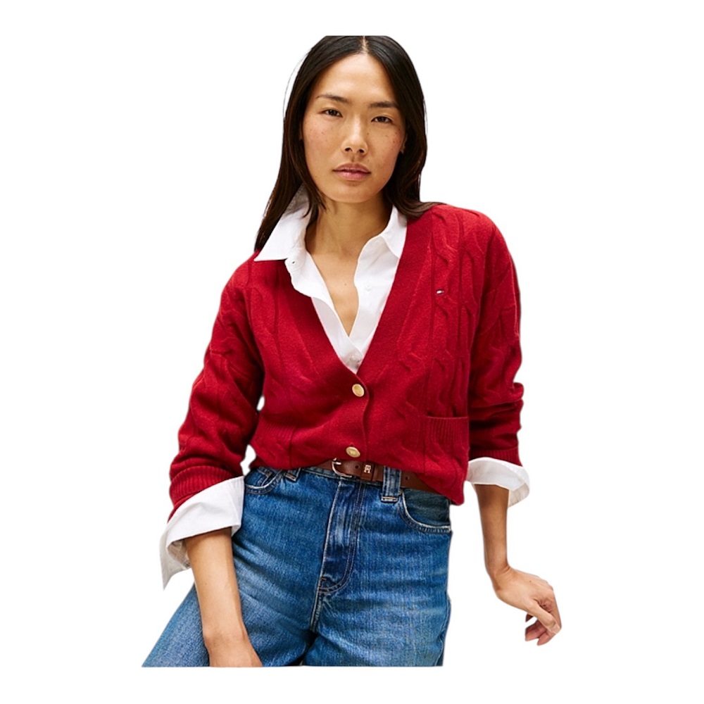 TOMMY HILFIGER</br>Tommy Hilfiger WW0WW43089-XIT Γυναικεία Ζακέτα Μπορντό Soft Wool Cable Cardigan TOMMY HILFIGER</br>Tommy Hilfiger WW0WW43089-XIT Γυναικεία Ζακέτα Μπορντό Soft Wool Cable Cardigan