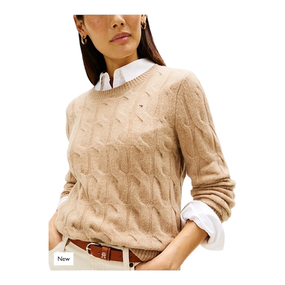 TOMMY HILFIGER</br>Tommy Hilfiger WW0WW43586-ADM Γυναικείο Πουλόβερ Μπεζ Soft Wool Cable C-nk