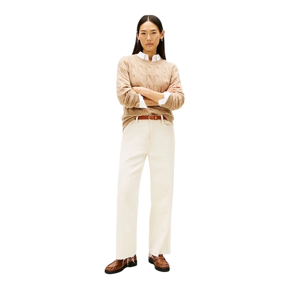 TOMMY HILFIGER</br>Tommy Hilfiger WW0WW43586-ADM Γυναικείο Πουλόβερ Μπεζ Soft Wool Cable C-nk